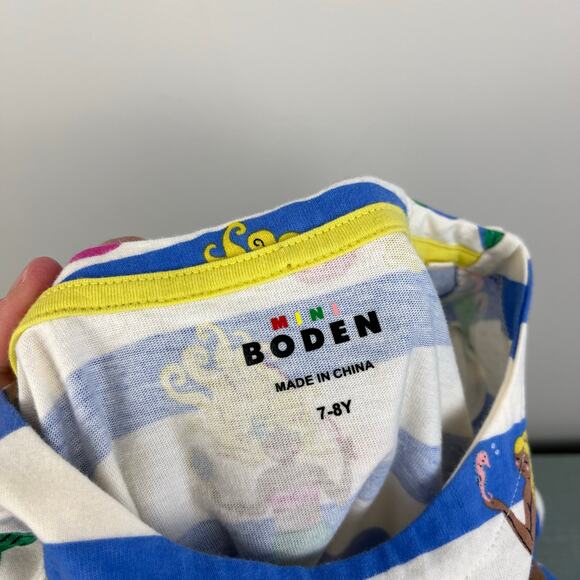 Mini Boden Short Sleeved Fun Jersey Dress Surf Blue Mermaid Stripe 7-8 - Picture 4 of 5